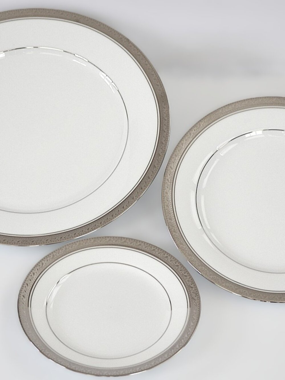 Noritake Crestwood Platinum Plates 3 Piece Set